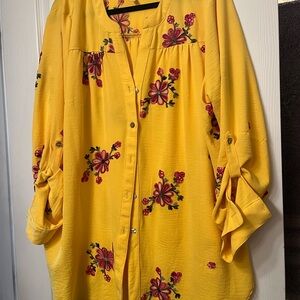 Fig and Flower Yellow Flutter Sleeve Blouse with Mandarin Collar